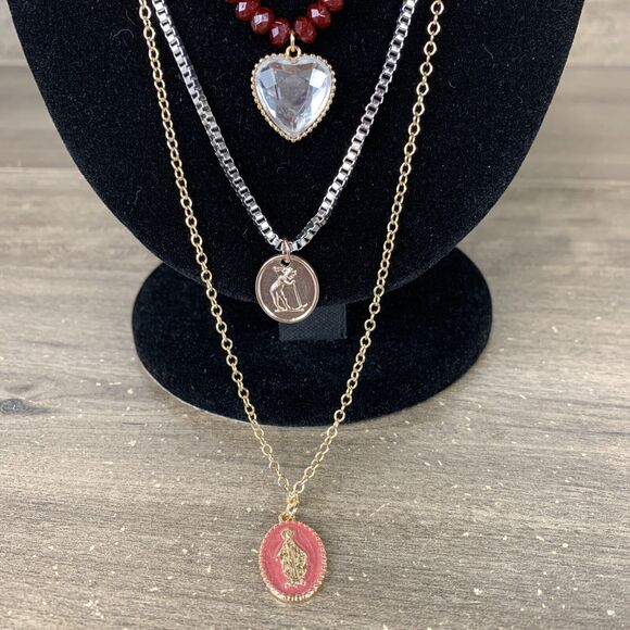 Melrose and Market Multi-Layer Long Necklace Set Miraculous Heart Pendant Charm - Picture 7 of 12